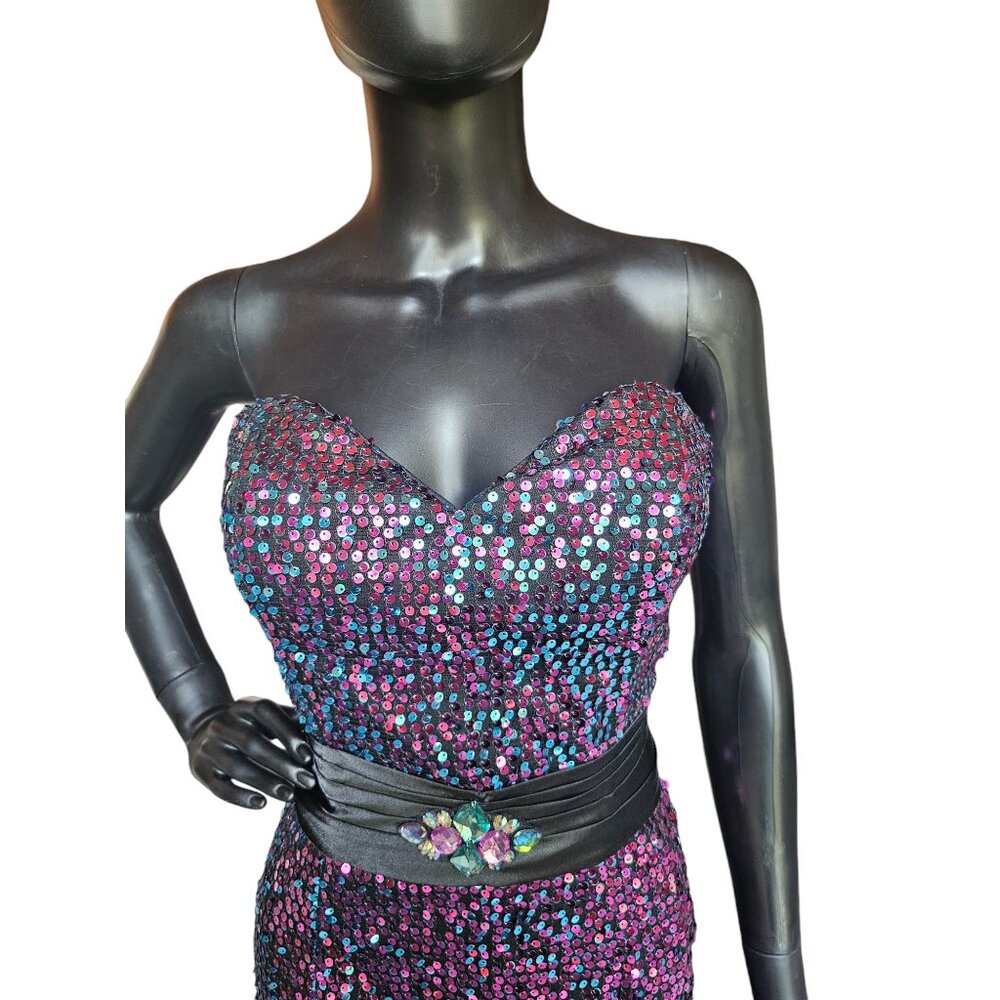 Alyce Paris 2-Tone Pink/Blue Sequin Fitted Mini Party/Cocktail Dress